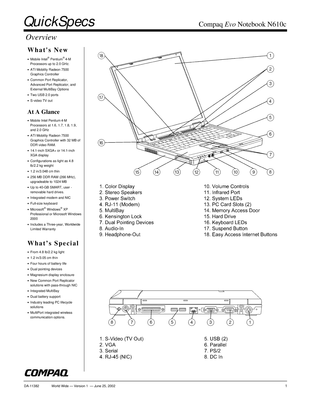 Compaq N610c warranty QuickSpecs, Overview 