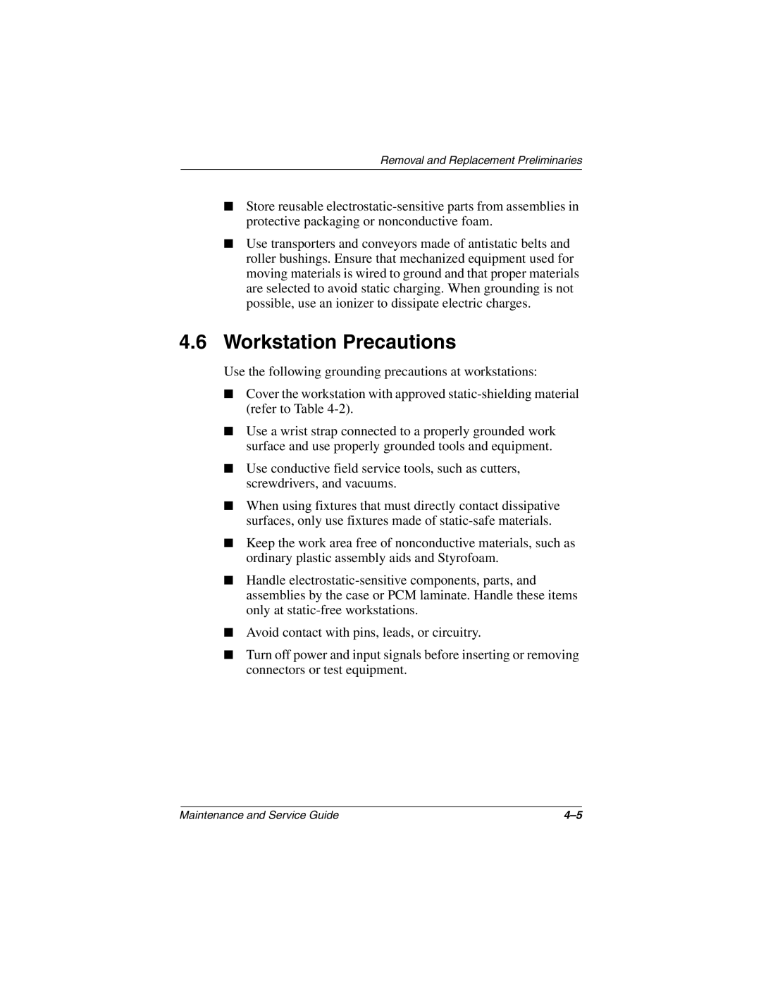 Compaq N800C manual Workstation Precautions 