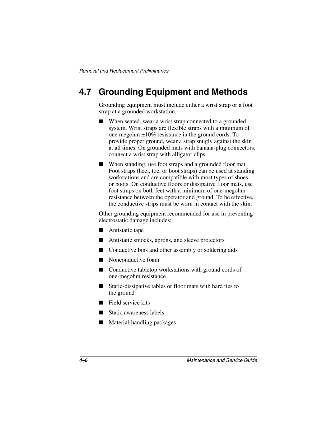 Compaq N800C manual Grounding Equipment and Methods 