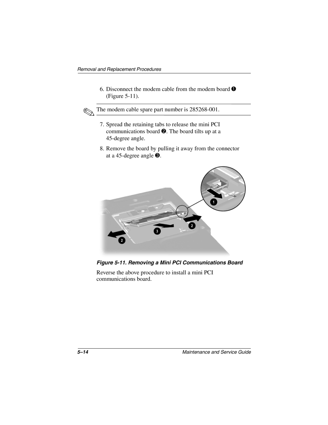 Compaq N800C manual Removing a Mini PCI Communications Board 