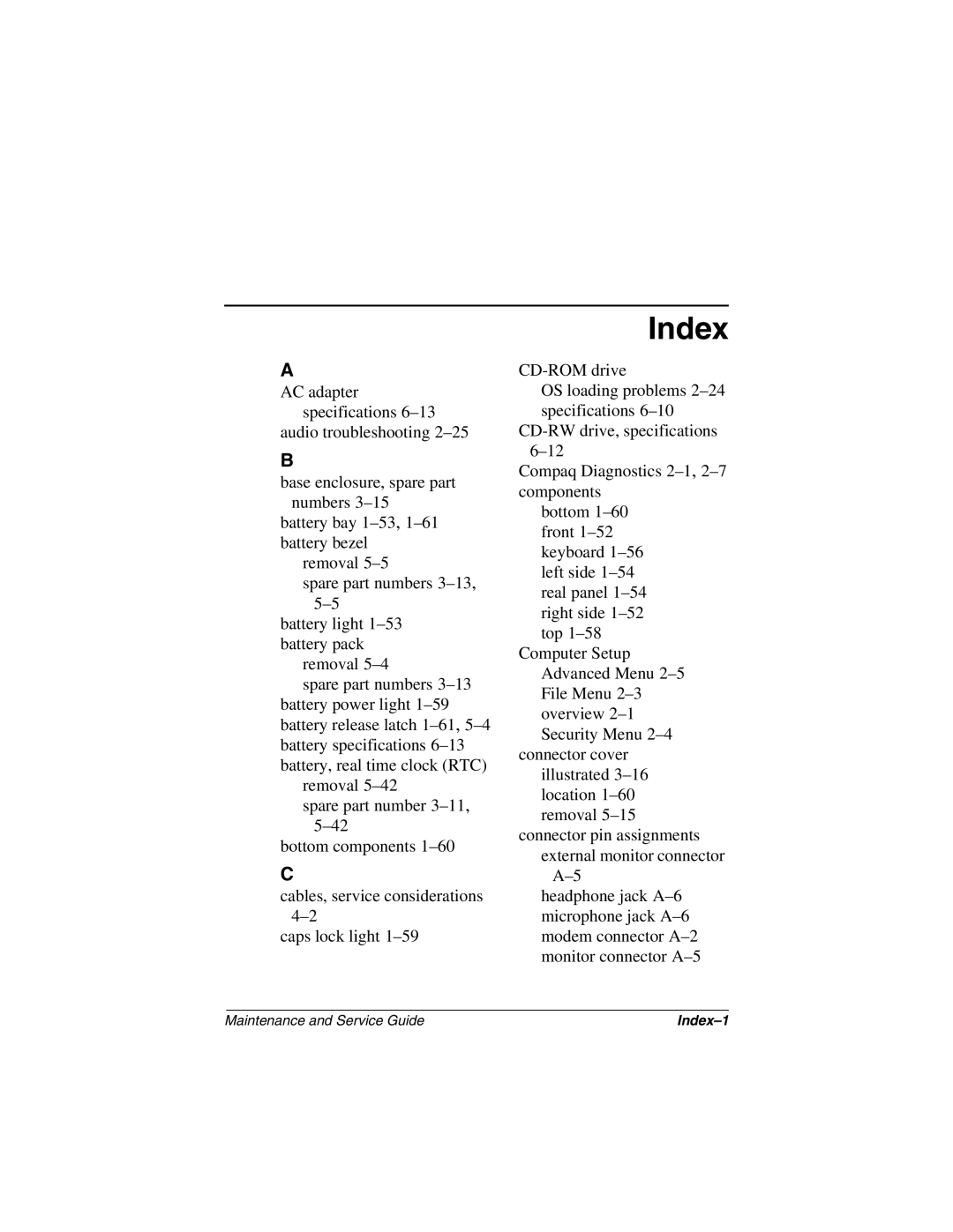 Compaq N800C manual Index 