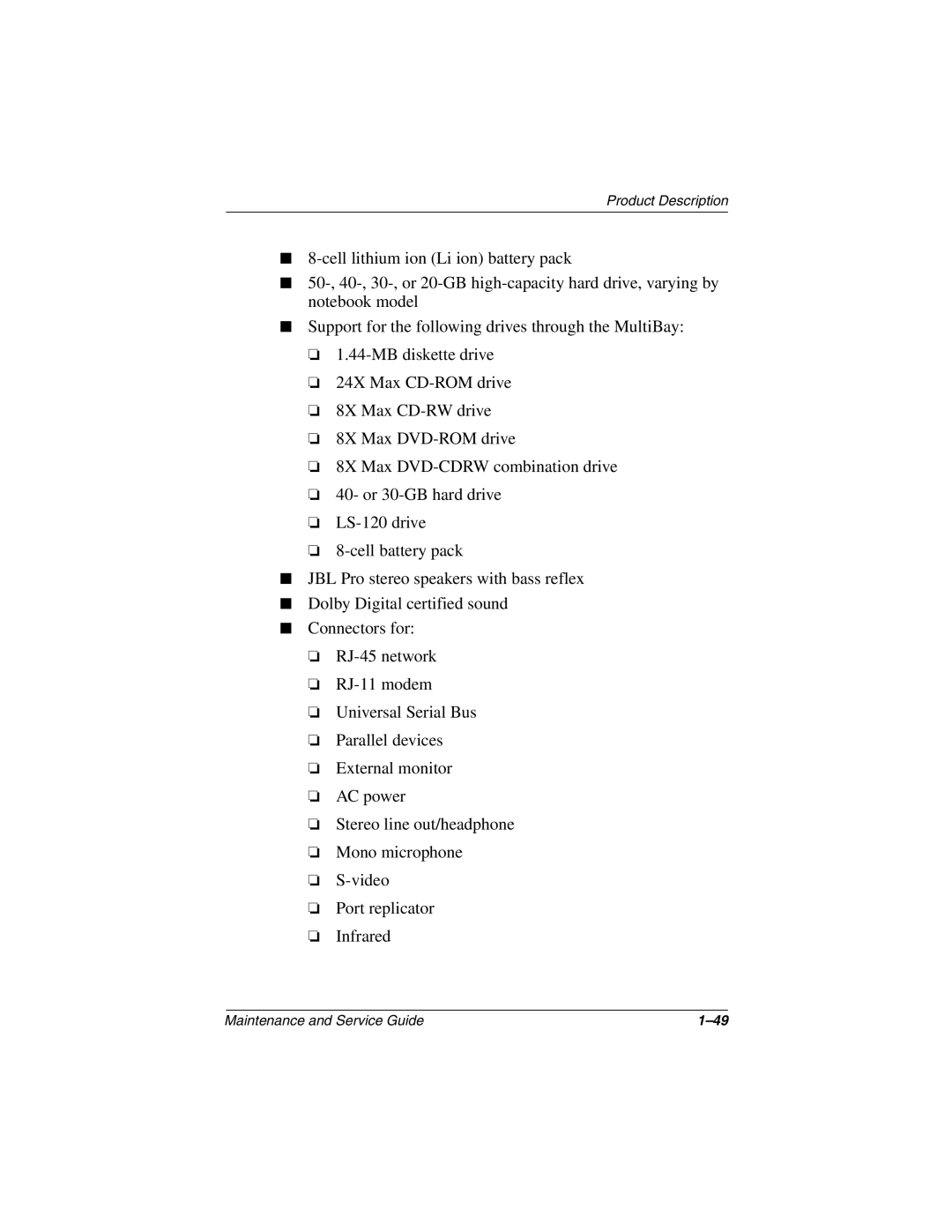 Compaq N800C manual Maintenance and Service Guide 