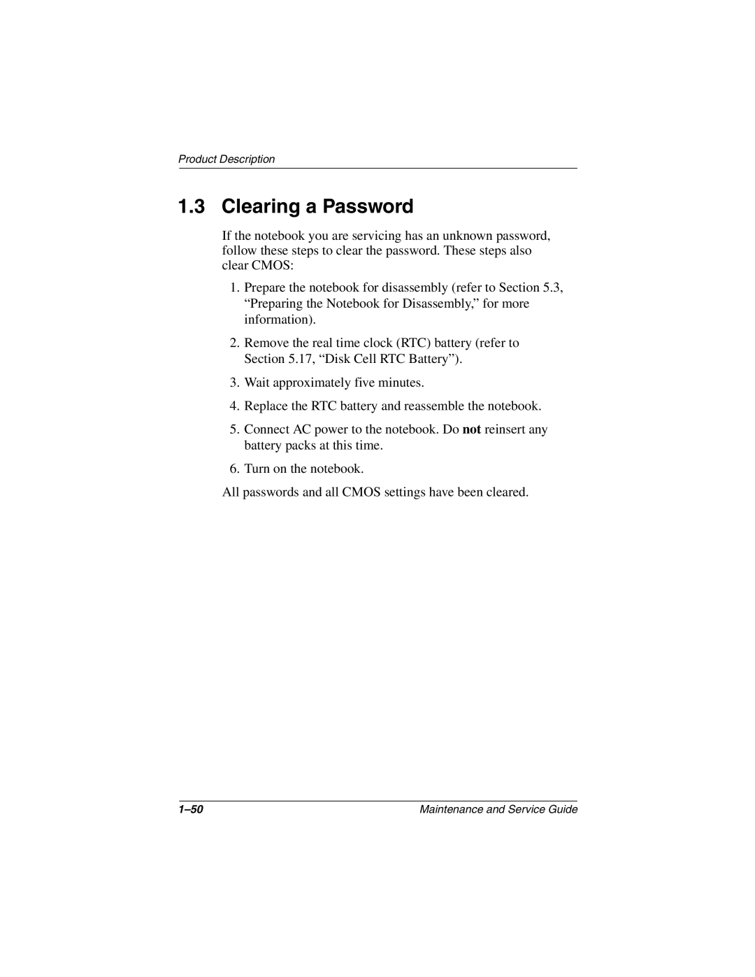 Compaq N800C manual Clearing a Password 