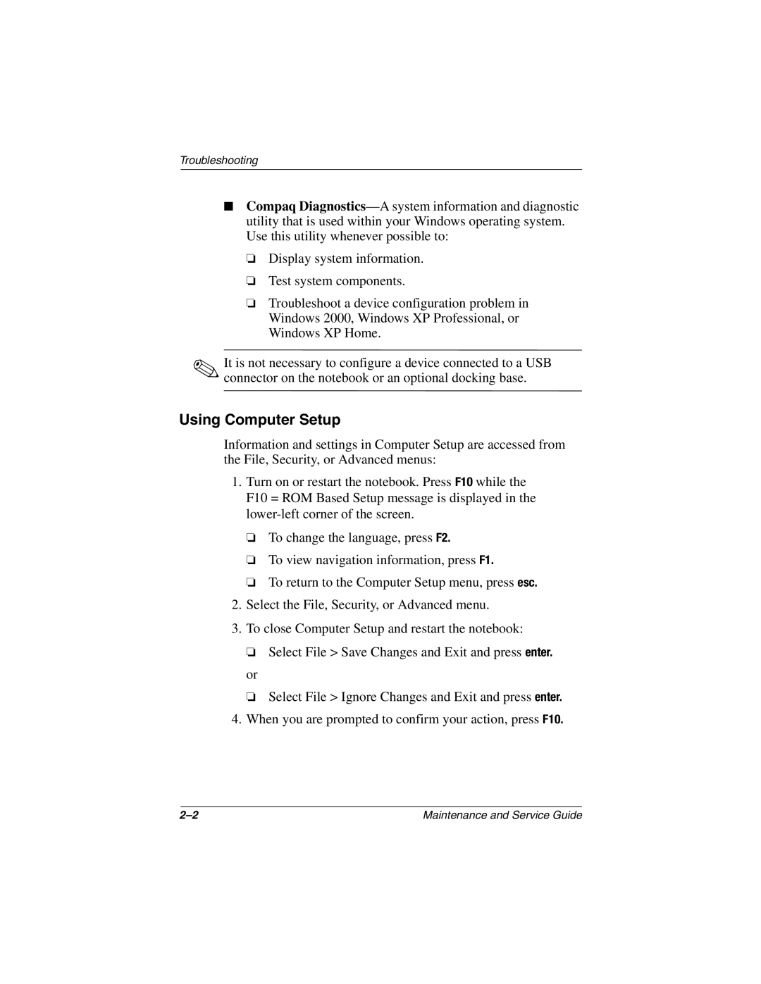 Compaq N800C manual Using Computer Setup 