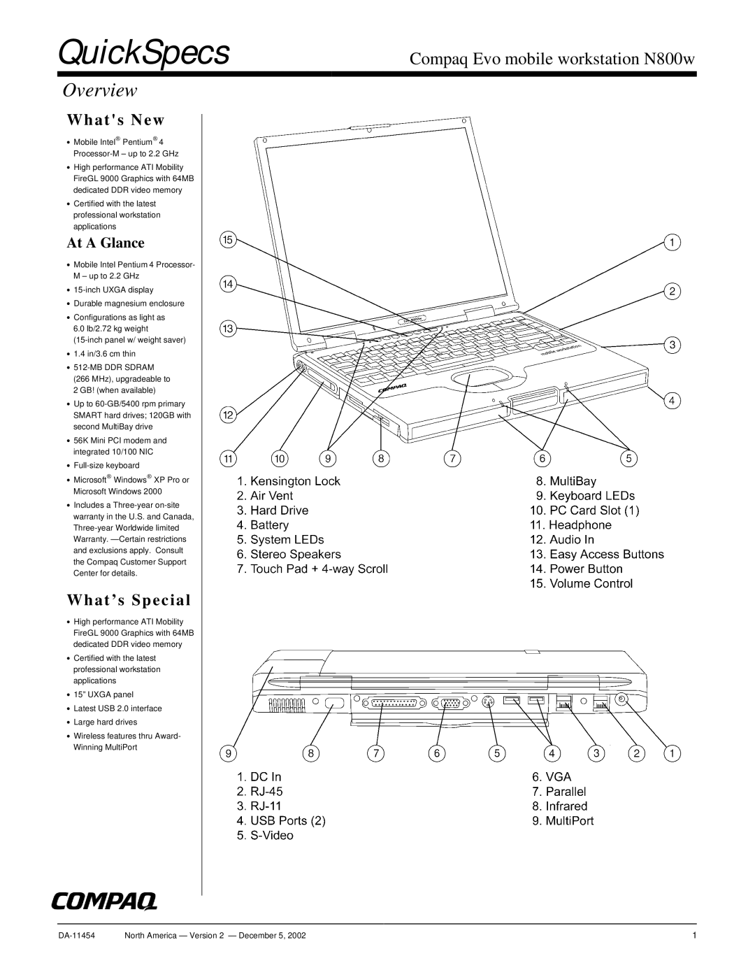 Compaq N800W warranty QuickSpecs, Overview 