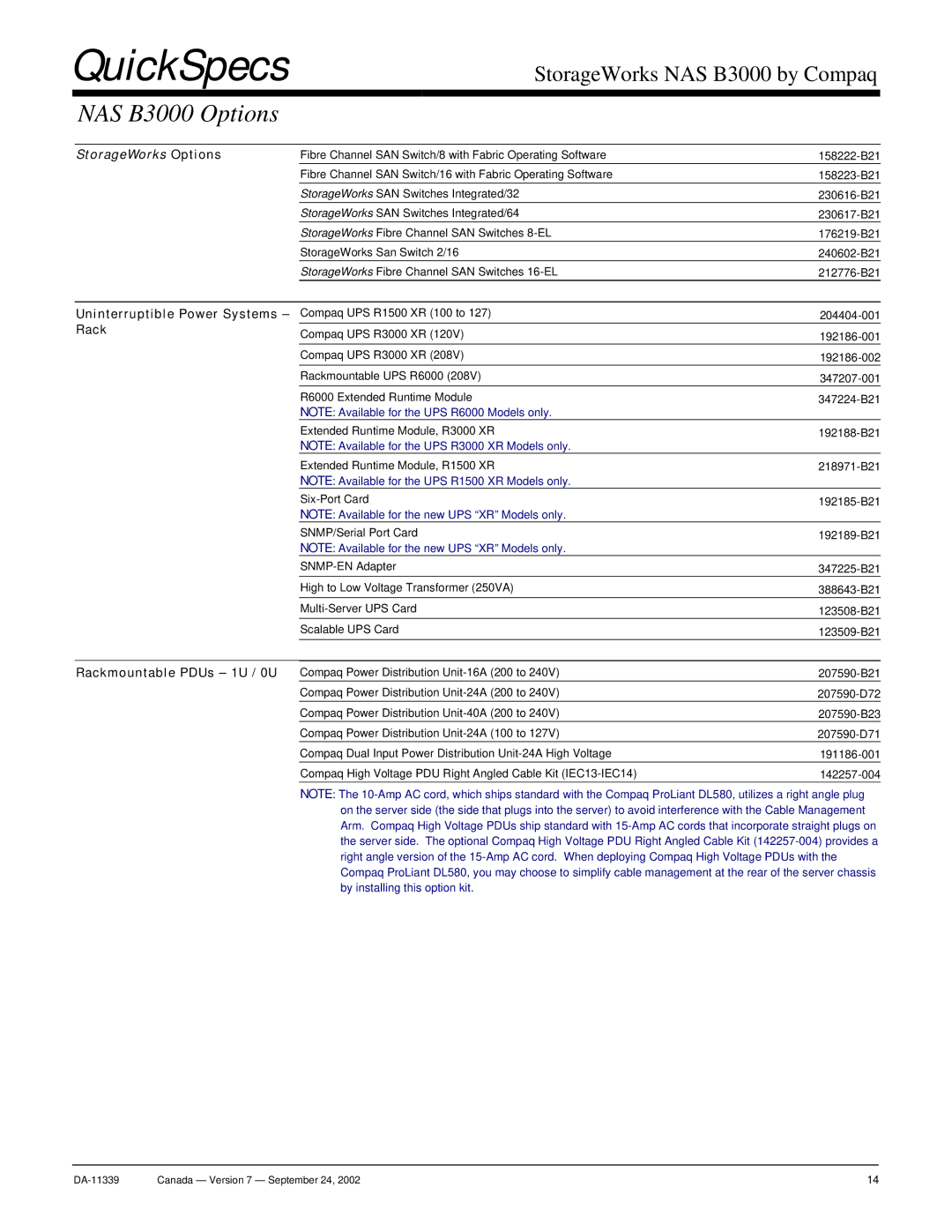 Compaq NAS B3000 manual StorageWorks Options 