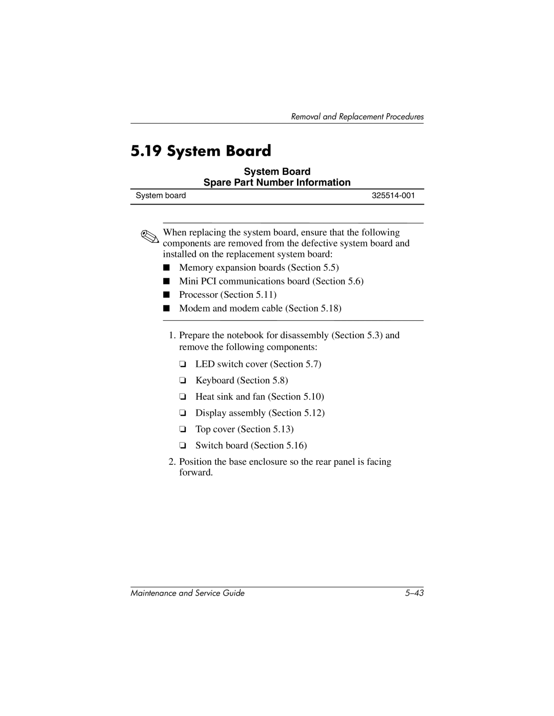 Compaq NC4000 manual System Board Spare Part Number Information 