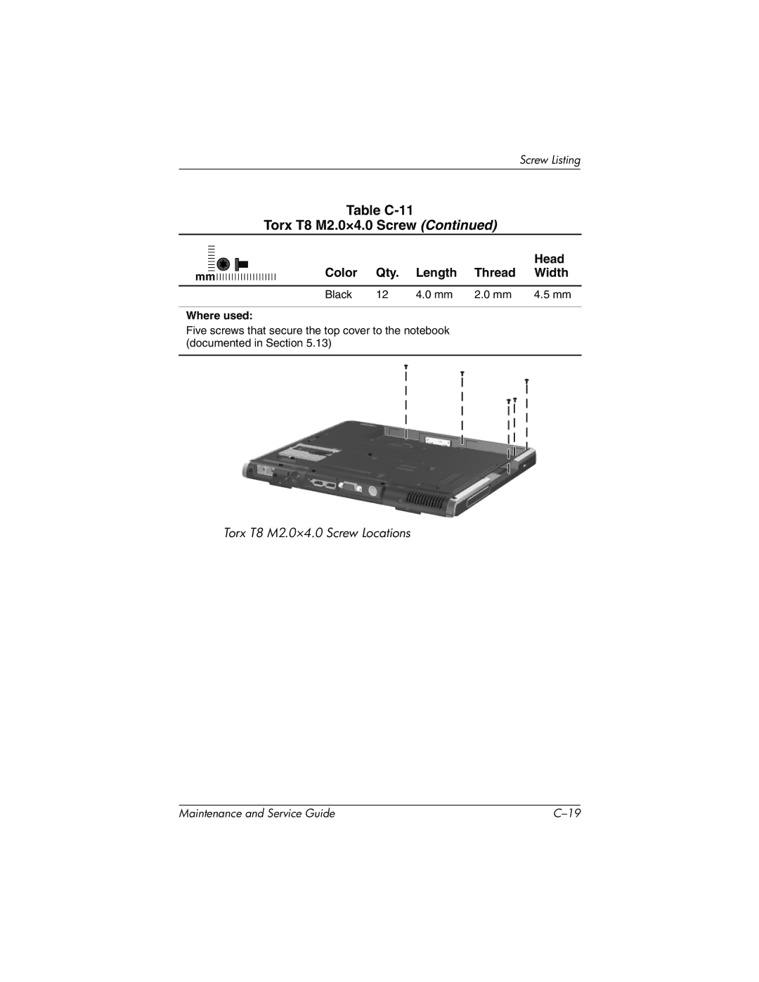 Compaq NC4000 manual Black 12 4.0 mm 2.0 mm 4.5 mm 