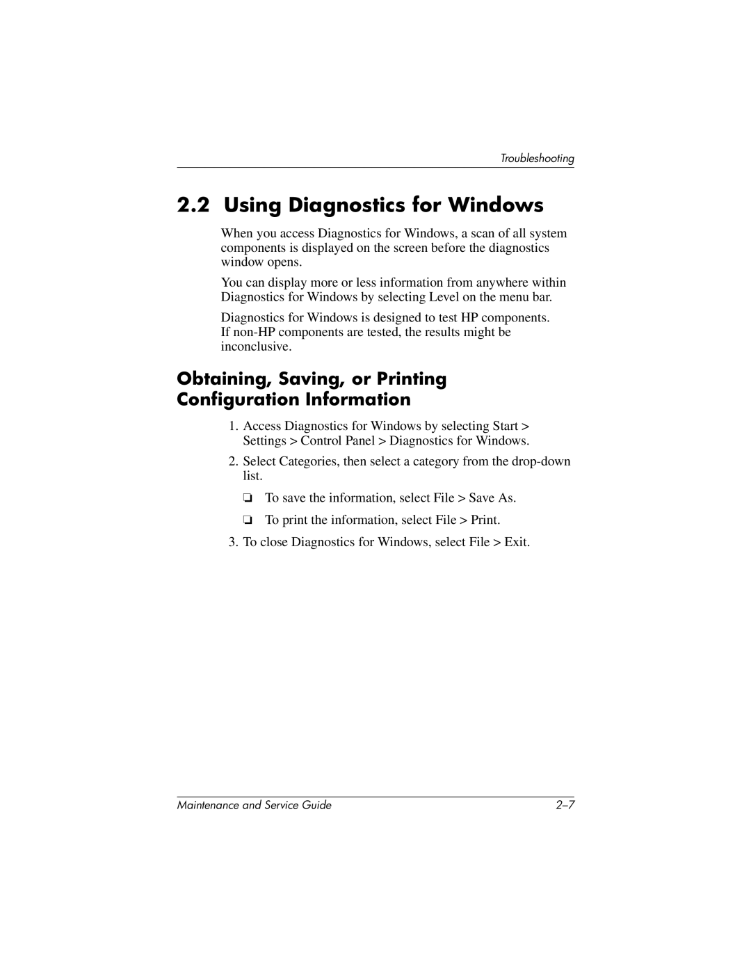 Compaq NC4000 manual Using Diagnostics for Windows, Obtaining, Saving, or Printing Configuration Information 