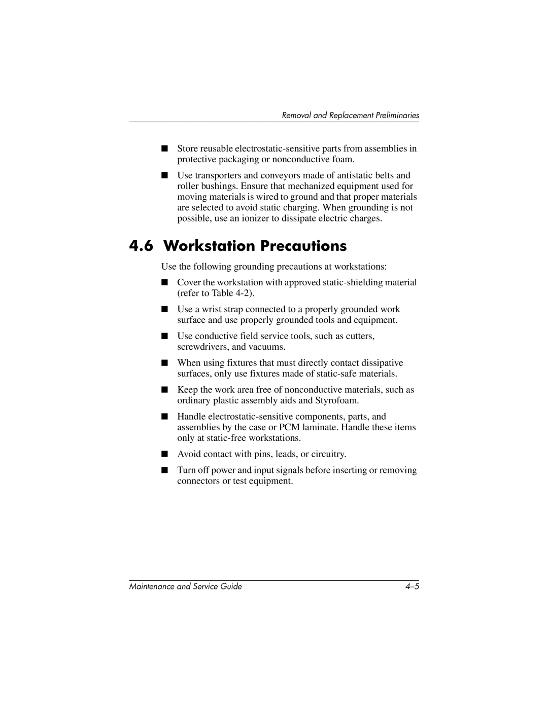 Compaq NC4000 manual Workstation Precautions 