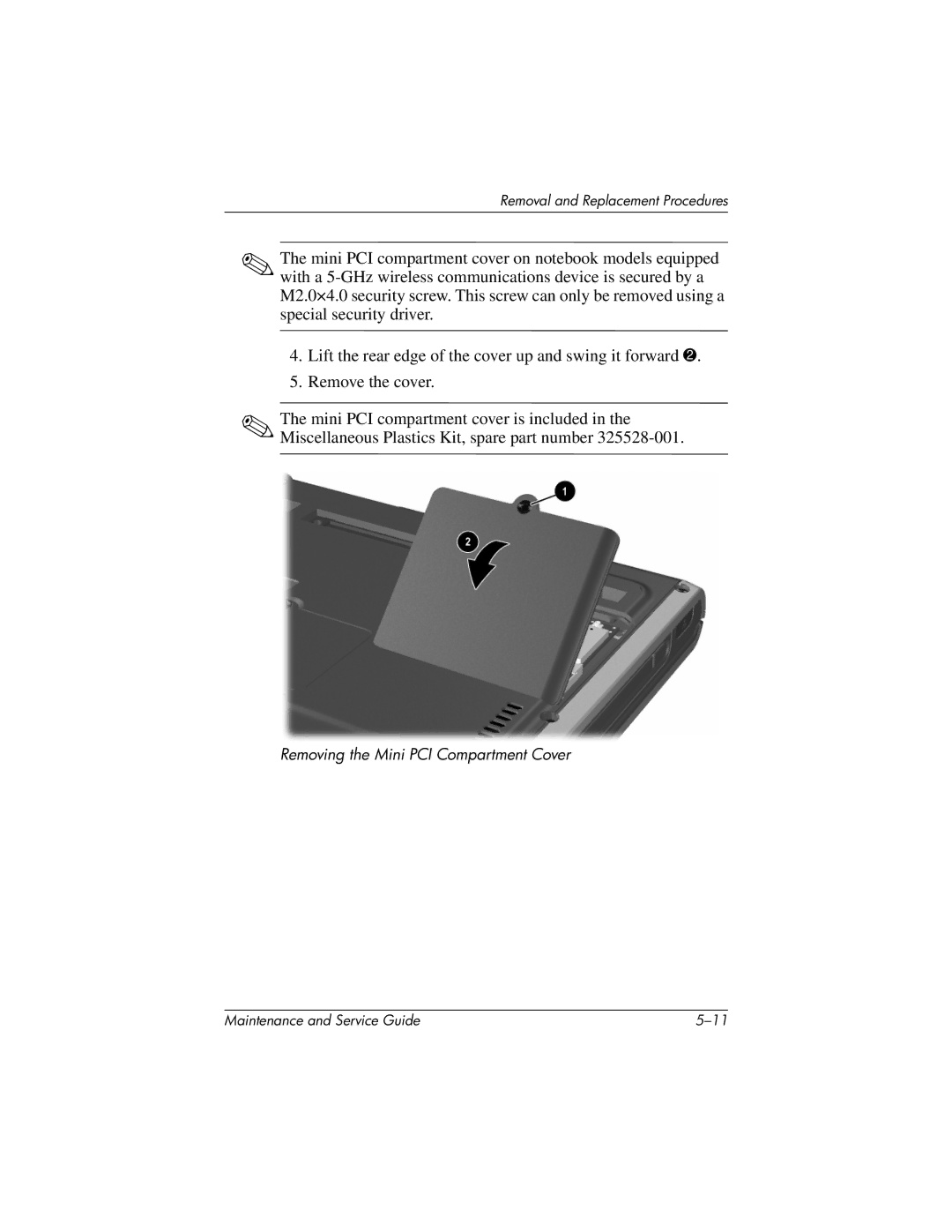 Compaq NC4000 manual Removing the Mini PCI Compartment Cover 