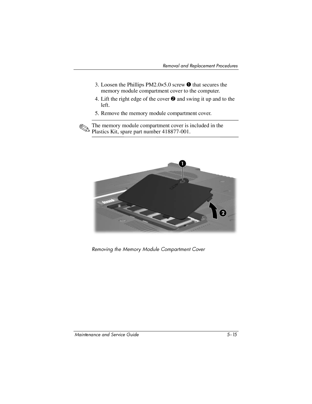 Compaq NC6400 manual Removing the Memory Module Compartment Cover 