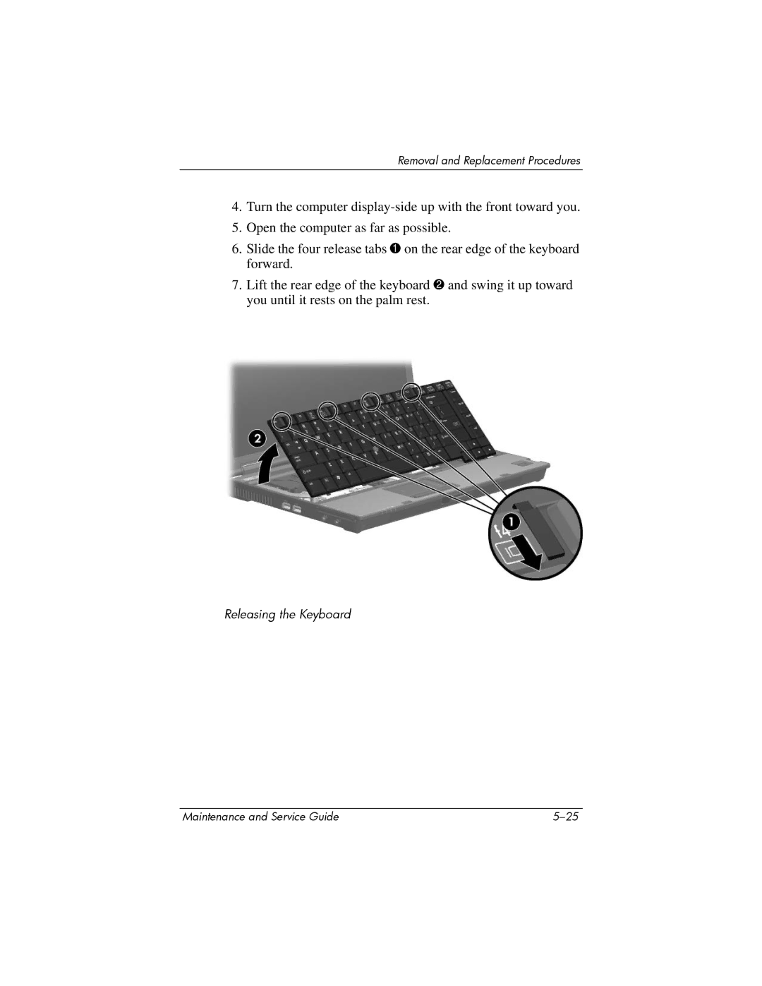 Compaq NC6400 manual Releasing the Keyboard 