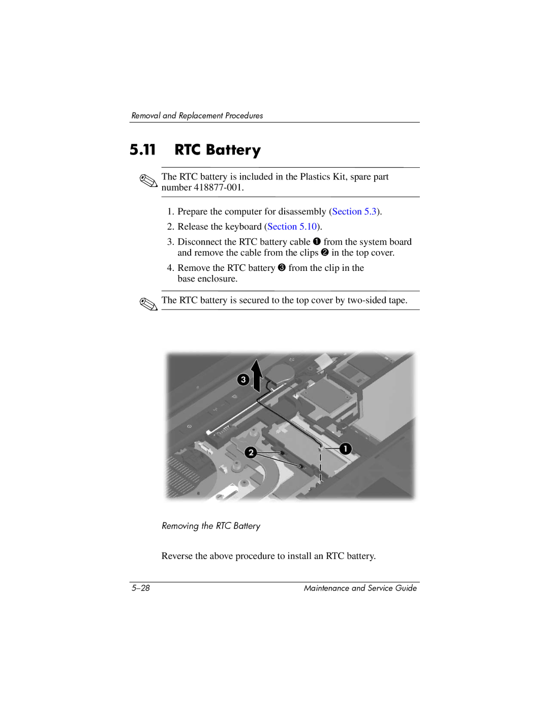 Compaq NC6400 manual RTC Battery 