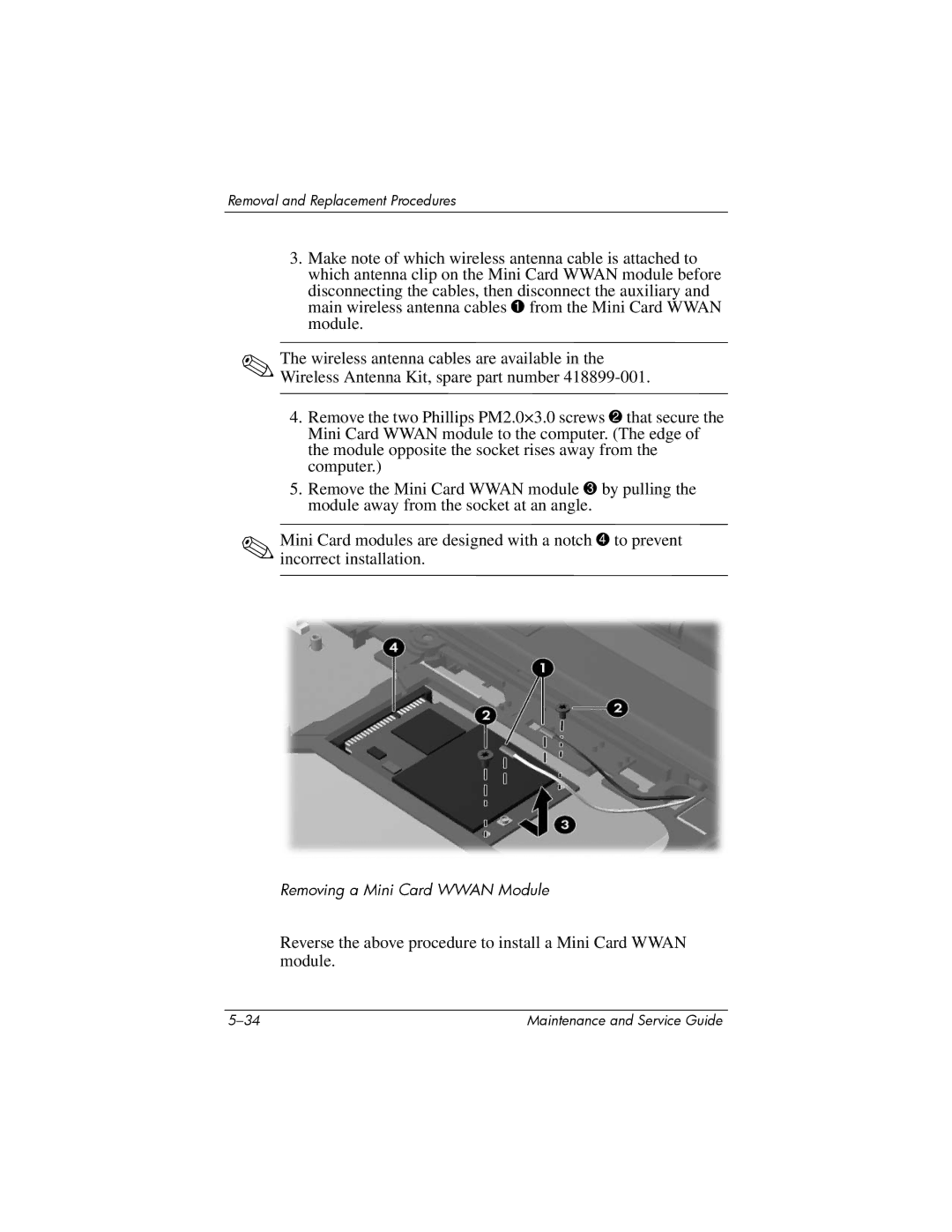 Compaq NC6400 manual Removing a Mini Card Wwan Module 