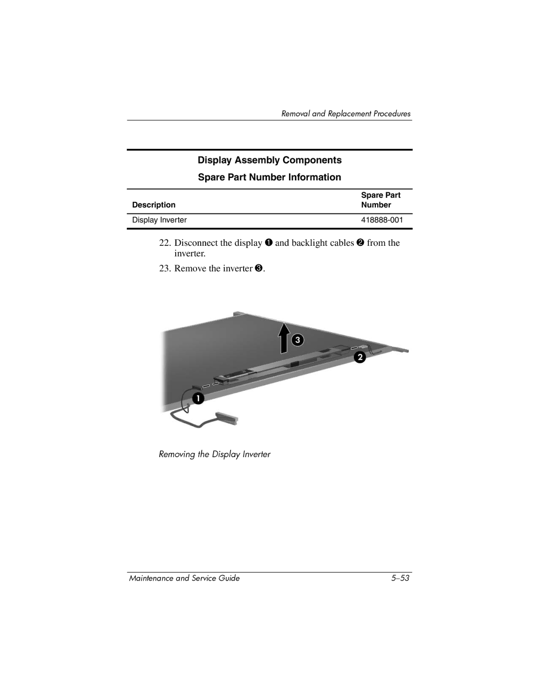 Compaq NC6400 manual Description Number Display Inverter 418888-001 