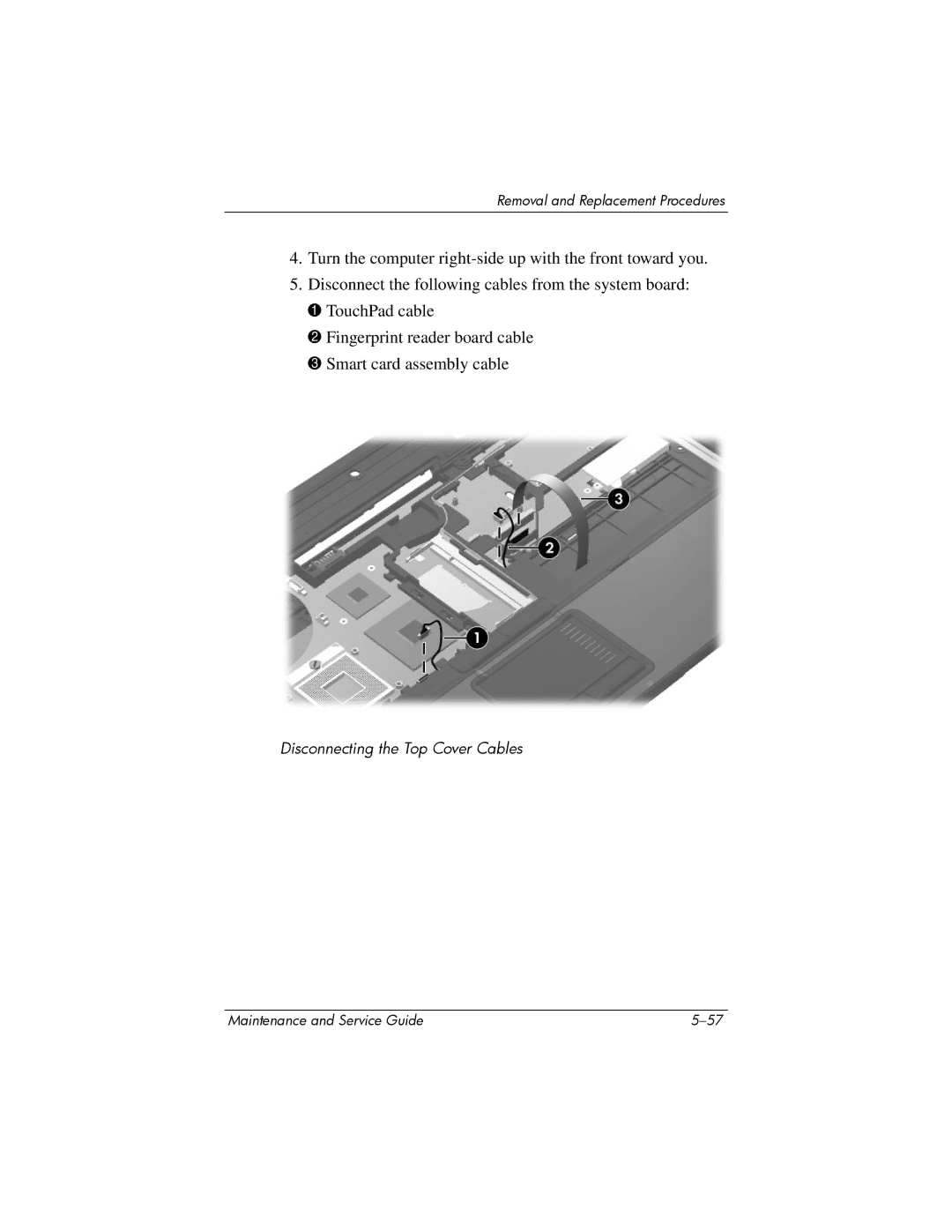 Compaq NC6400 manual Disconnecting the Top Cover Cables 