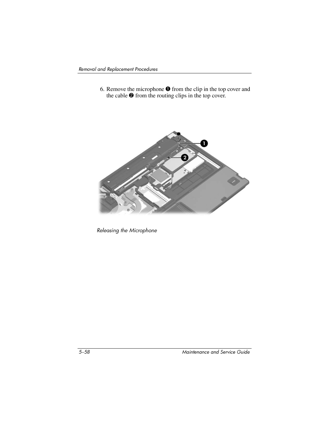 Compaq NC6400 manual Releasing the Microphone 