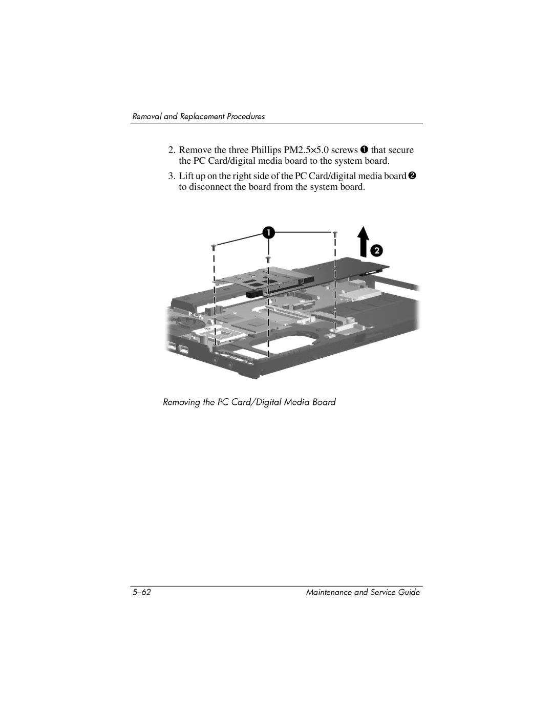 Compaq NC6400 manual Removing the PC Card/Digital Media Board 