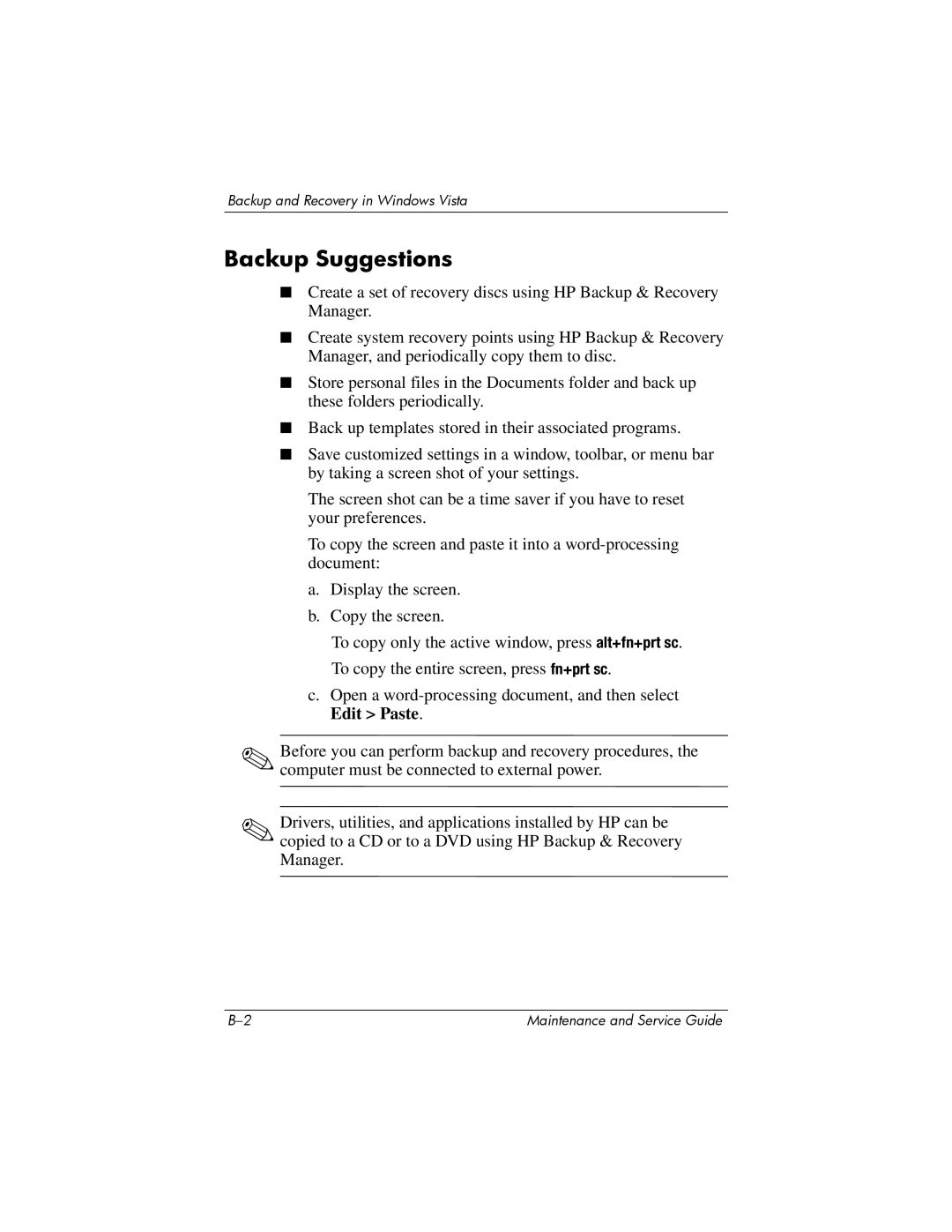 Compaq NC6400 manual Backup Suggestions 