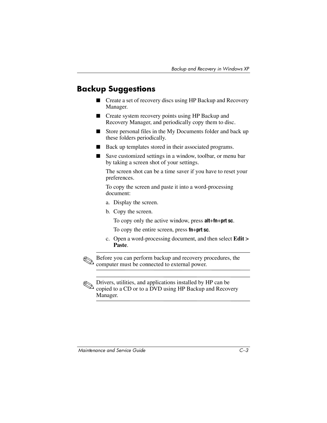 Compaq NC6400 manual Backup Suggestions 