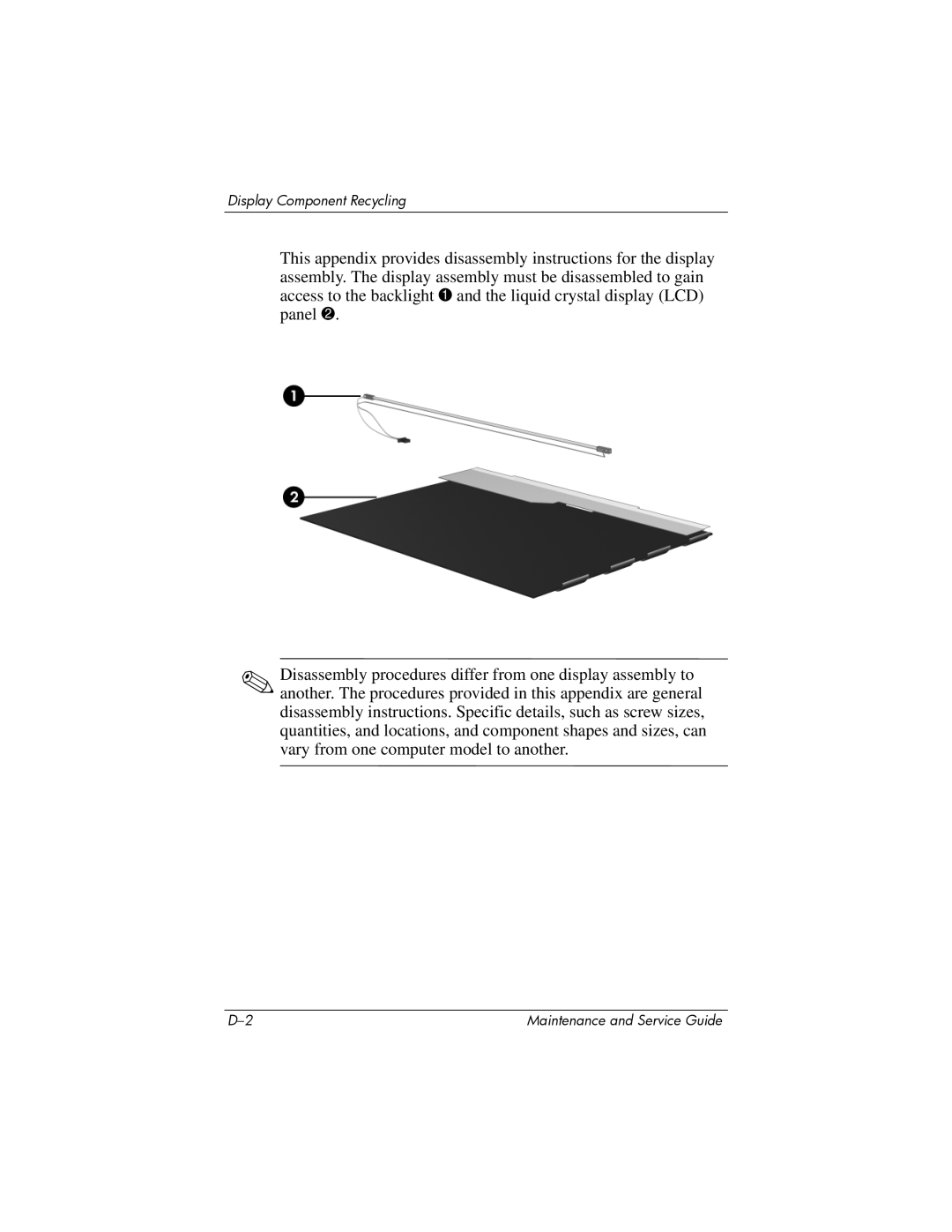 Compaq NC6400 manual Display Component Recycling 