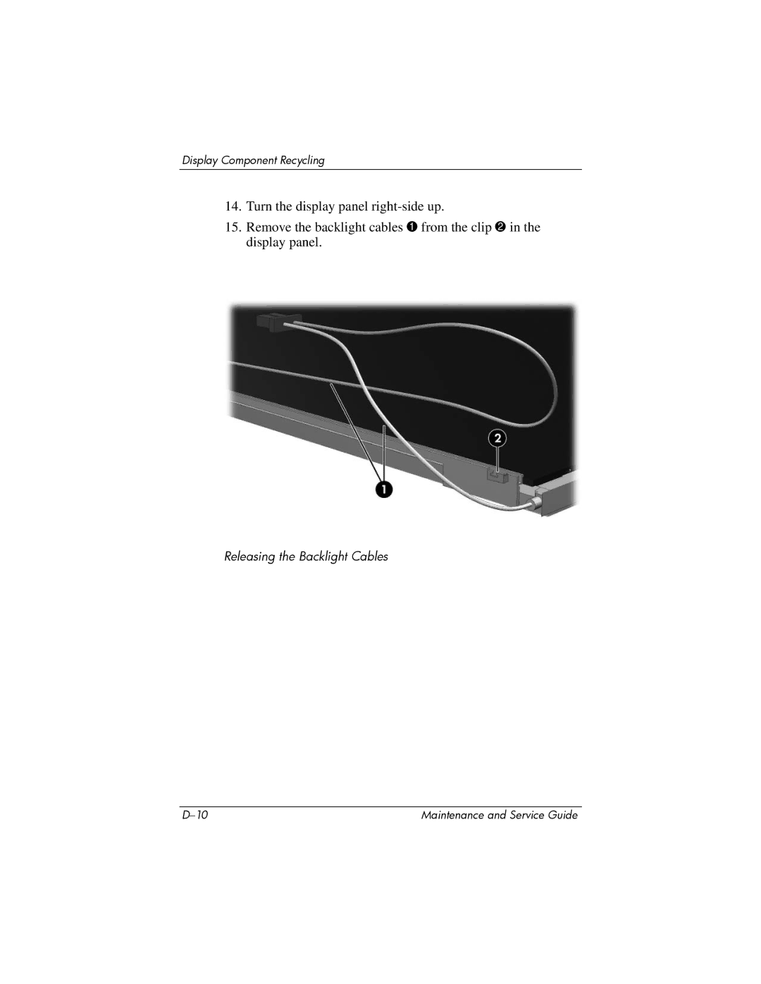 Compaq NC6400 manual Releasing the Backlight Cables 