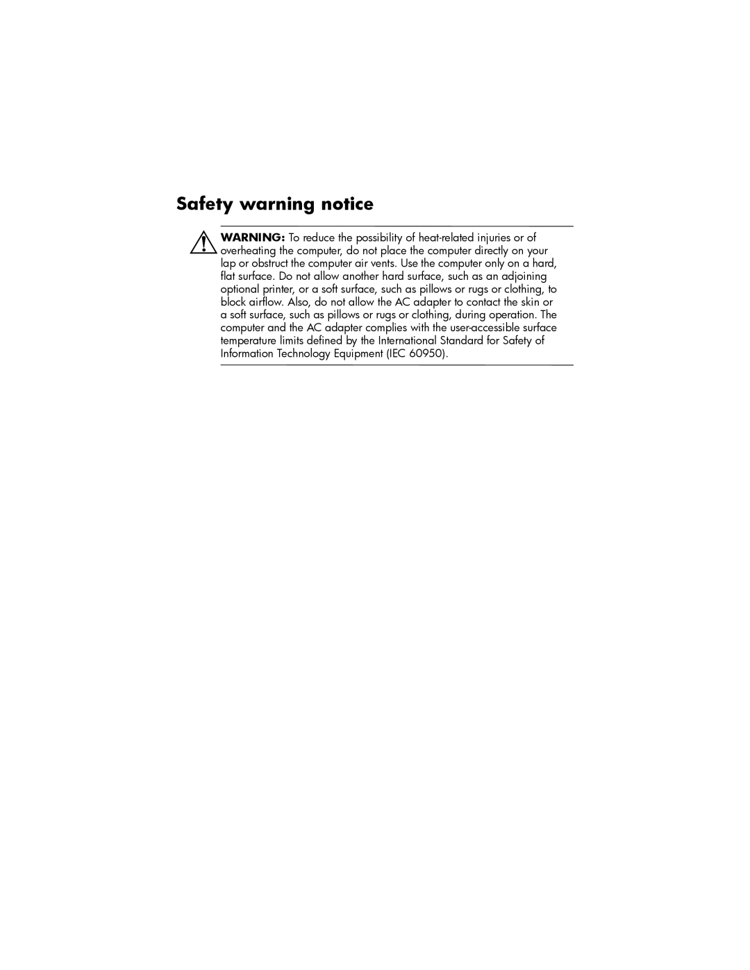 Compaq NC6400 manual Safety warning notice 