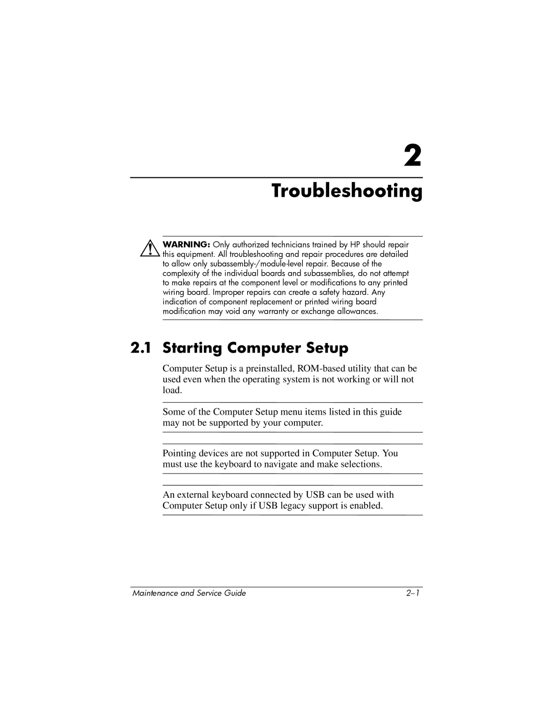 Compaq NC6400 manual Troubleshooting, Starting Computer Setup 