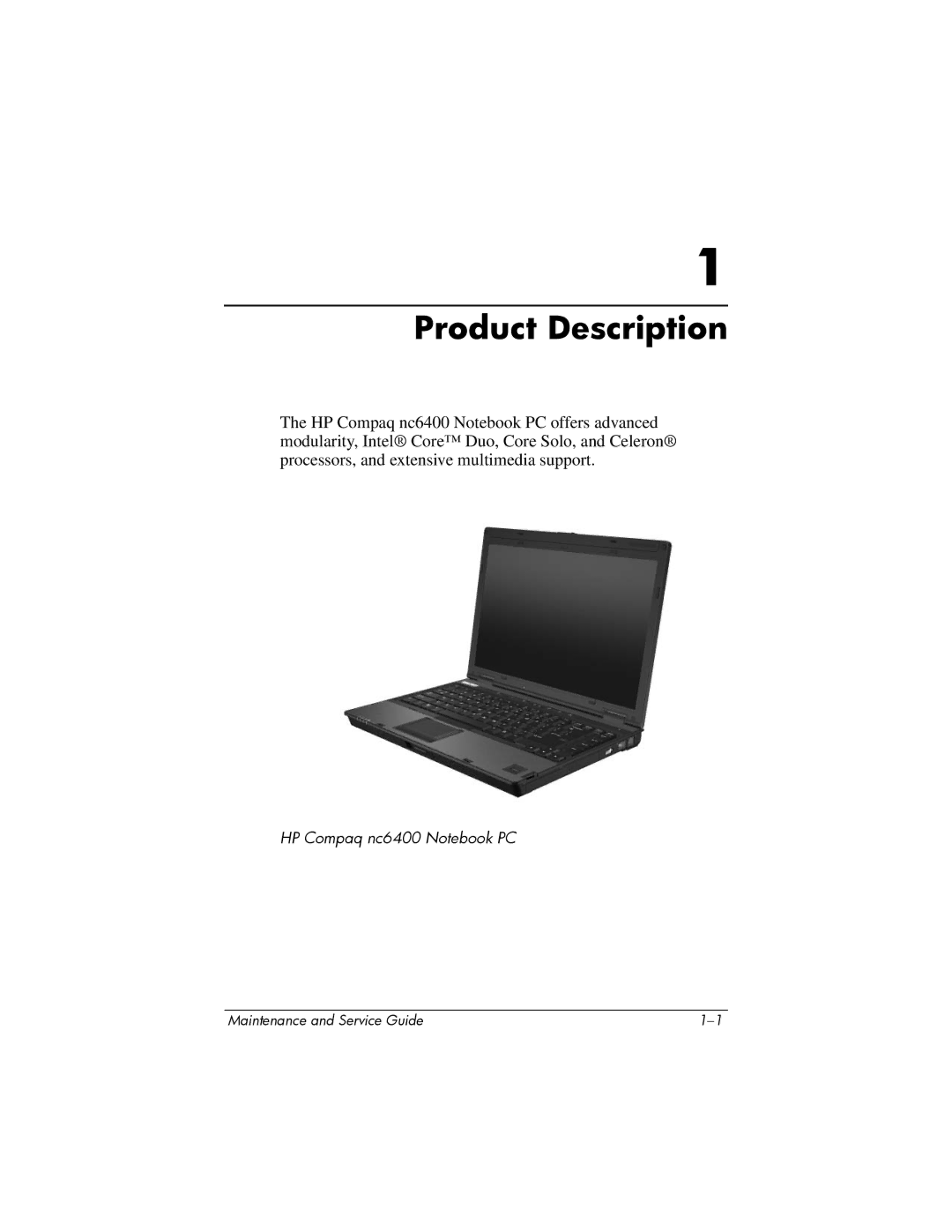 Compaq NC6400 manual Product Description 