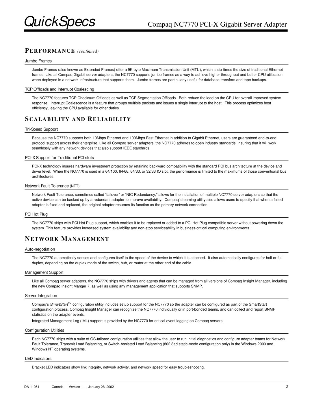 Compaq NC7770 manual Scalability and Reliability, Network Management 