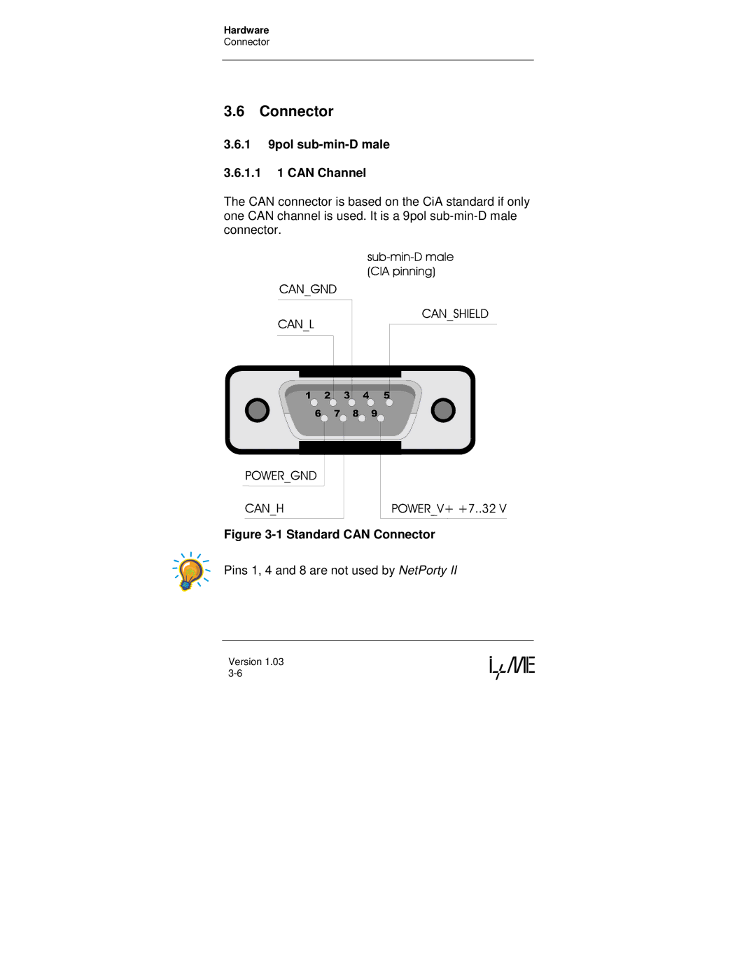 Compaq NetPorty II manual Connector, 1 9pol sub-min-D male 1.1 1 can Channel 