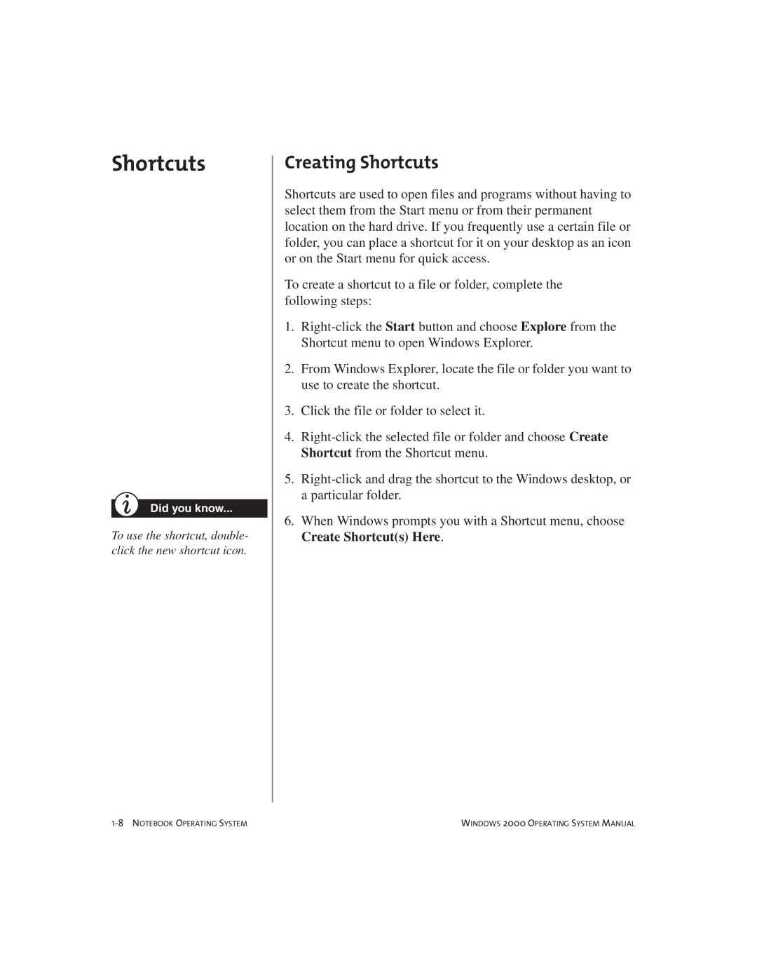 Compaq Notebook PC manual Creating Shortcuts 