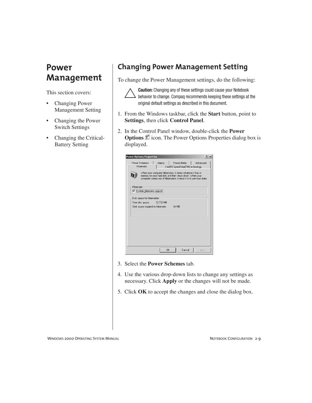 Compaq Notebook PC manual Changing Power Management Setting 