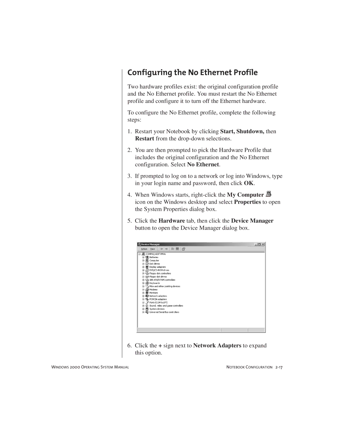 Compaq Notebook PC manual Configuring the No Ethernet Profile 