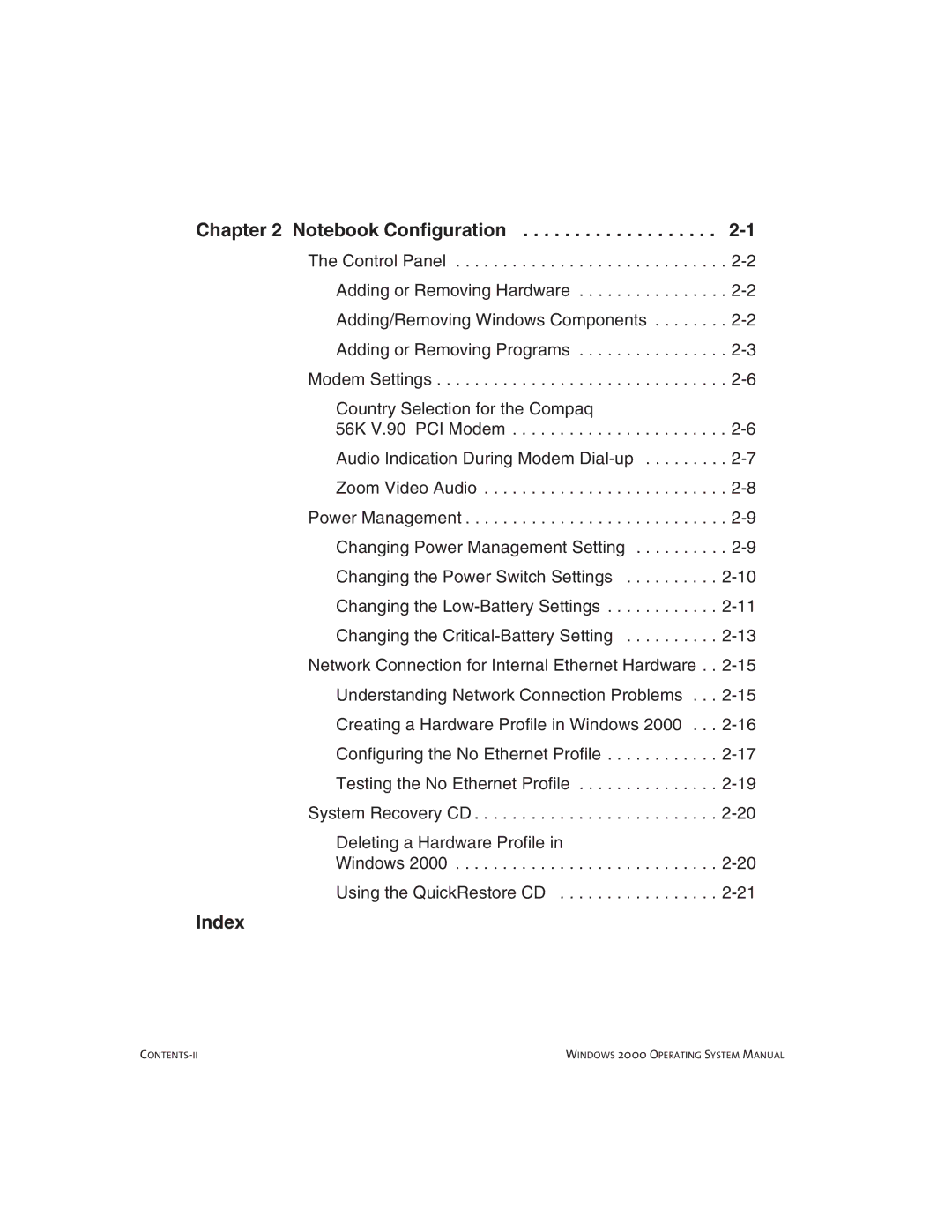 Compaq Notebook PC manual Index 