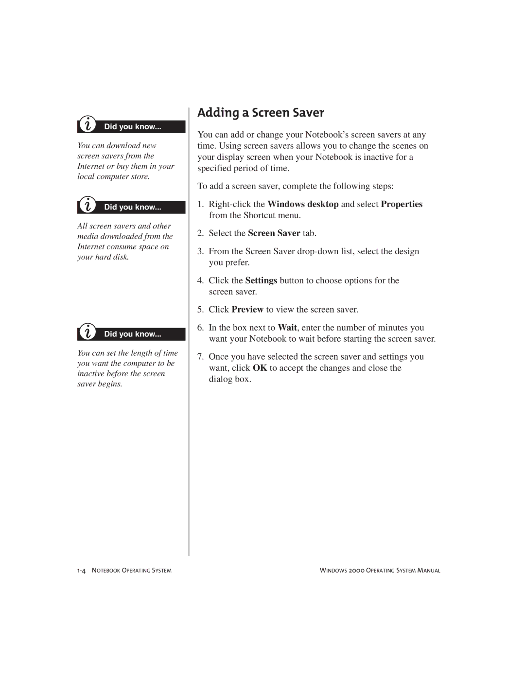 Compaq Notebook PC manual Adding a Screen Saver 