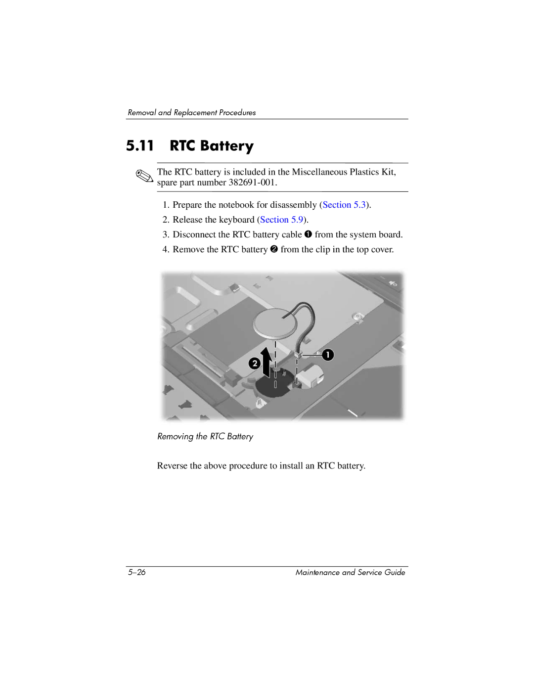 Compaq NX8220, NW8240, NC8230 manual RTC Battery 