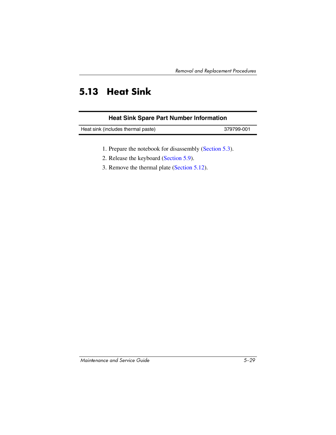 Compaq NX8220, NW8240, NC8230 manual Heat Sink Spare Part Number Information 