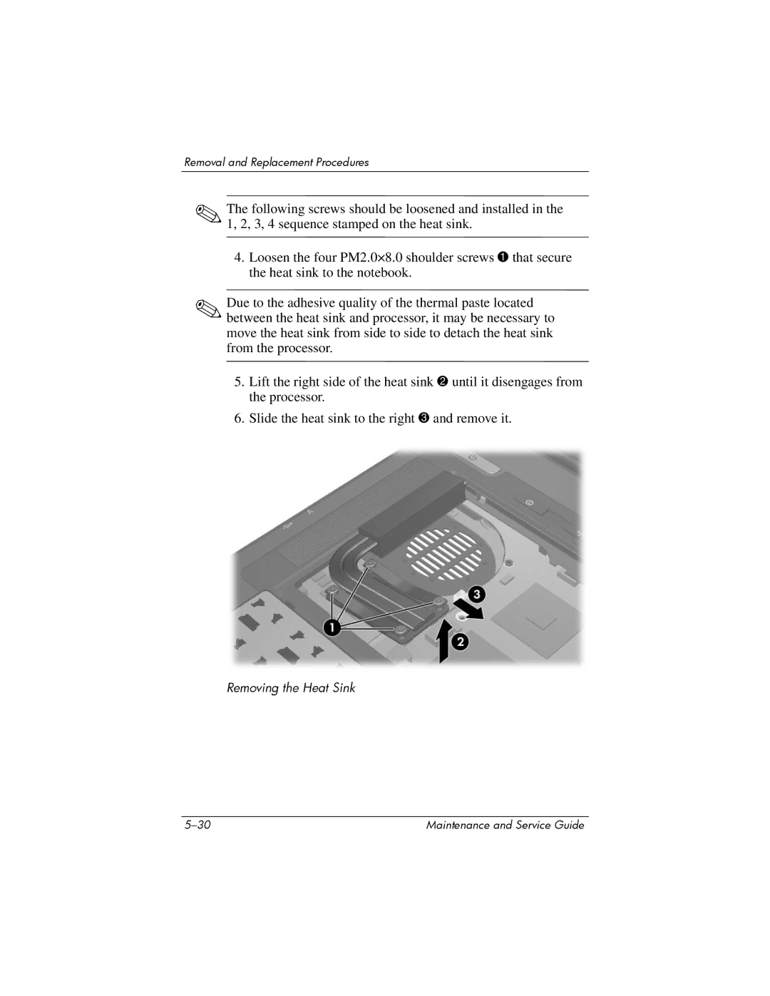 Compaq NC8230, NW8240, NX8220 manual Removing the Heat Sink 