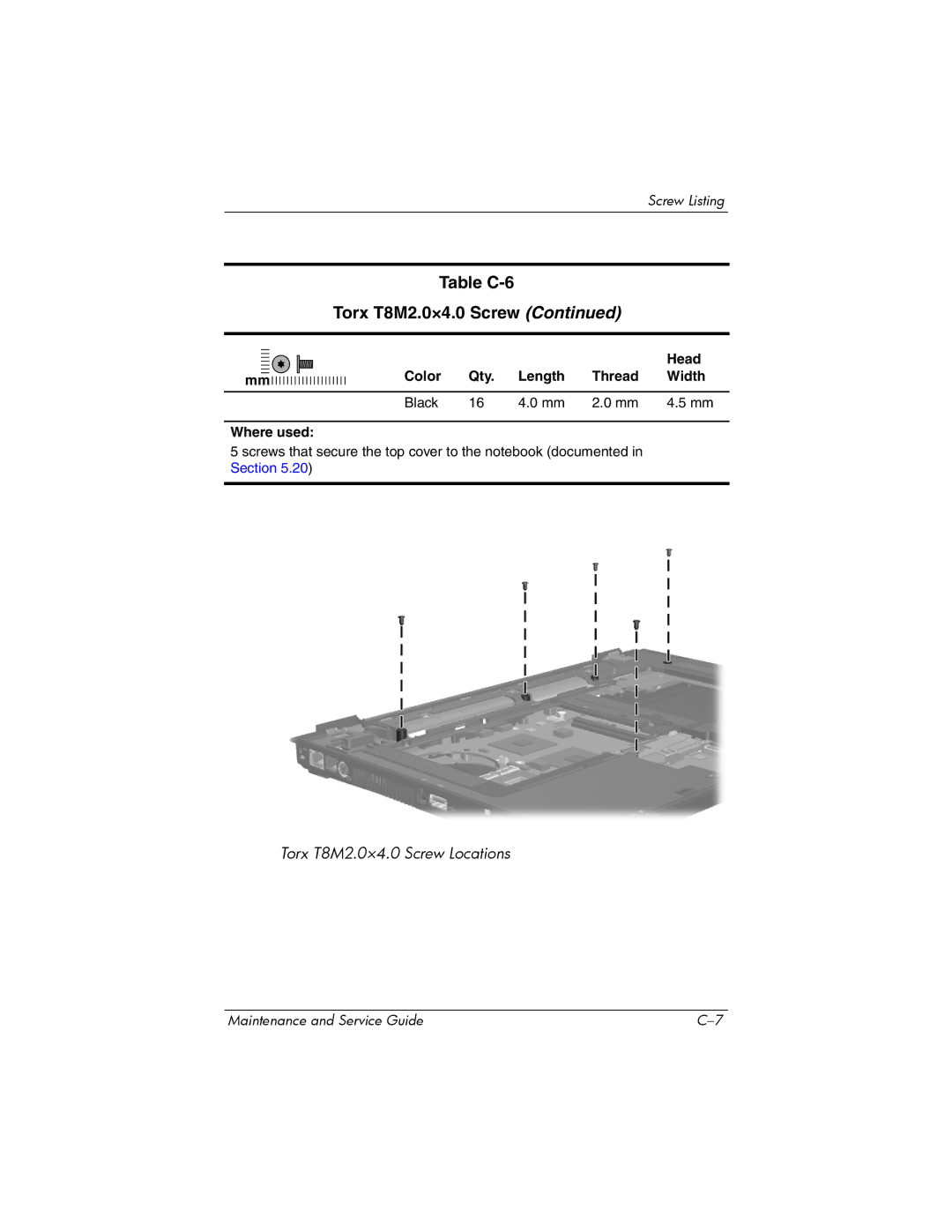 Compaq NX8220, NW8240, NC8230 manual Head Color Qty. Length Thread Width 