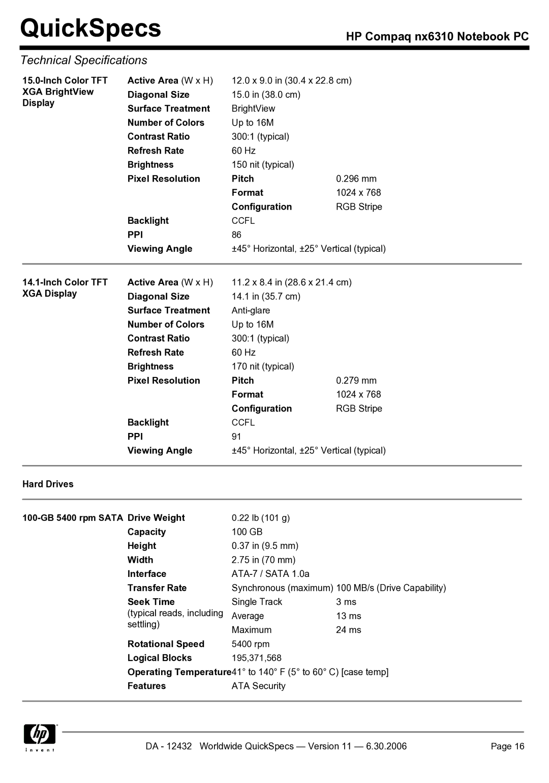 Compaq NX6310 manual QuickSpecs 