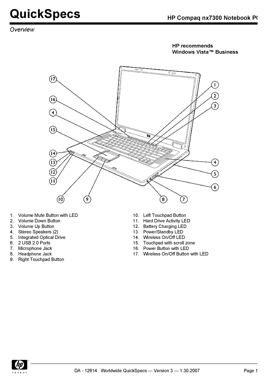 Compaq nx7300 manual QuickSpecs, Overview 