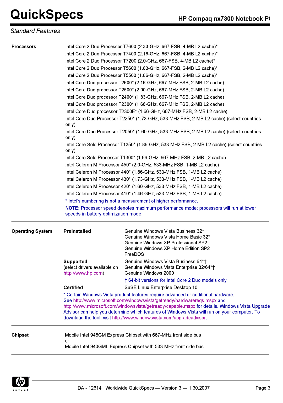 Compaq nx7300 manual Standard Features 