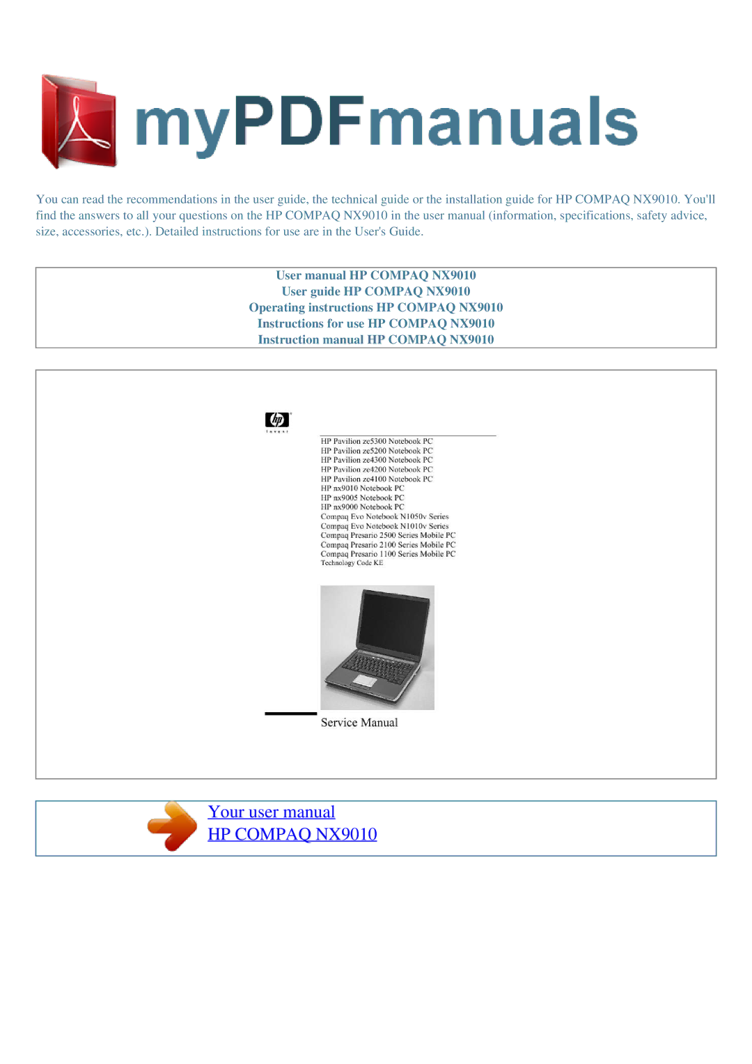 Compaq user manual HP Compaq NX9010 