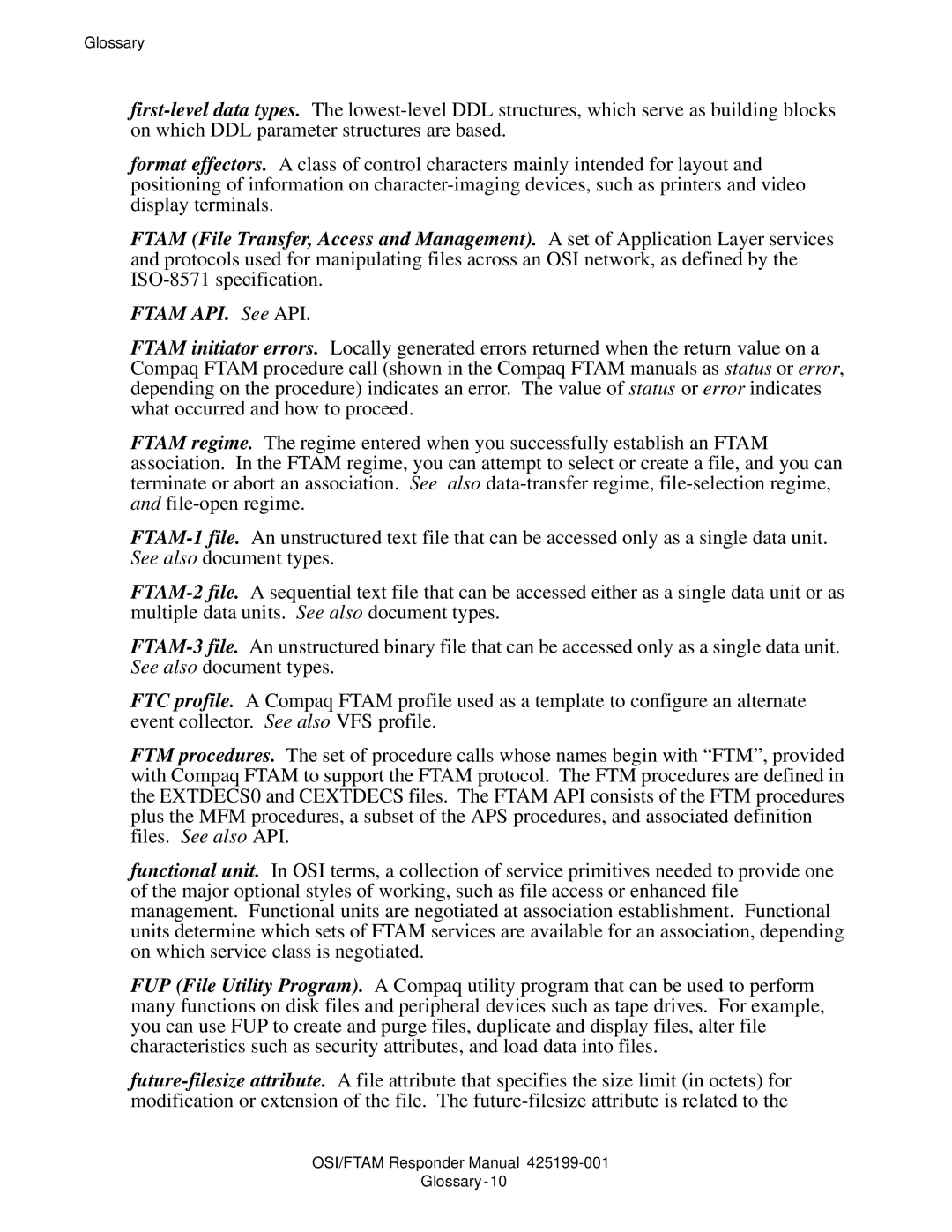 Compaq OSI/APLMGR D43, OSI/FTAM D43 manual Glossary-10 