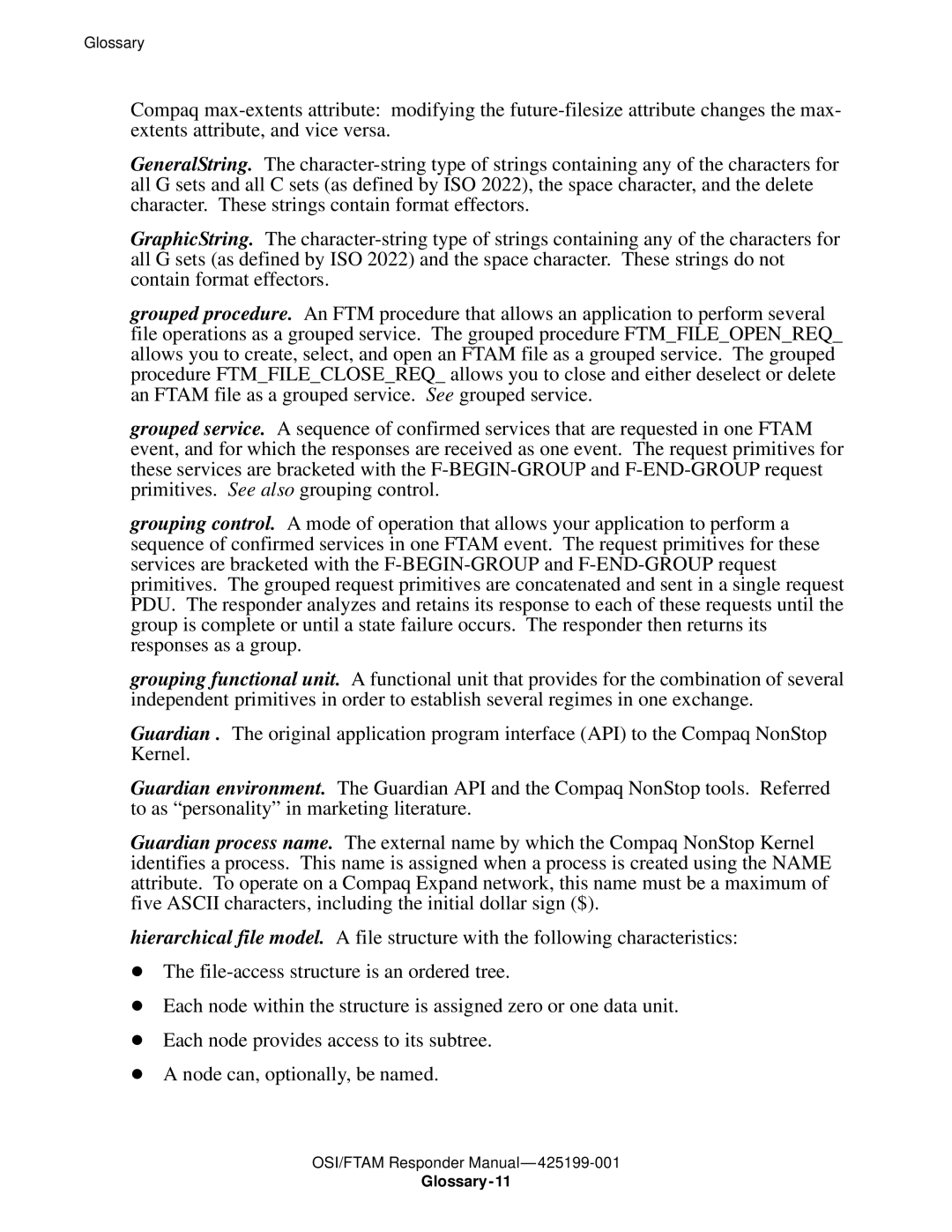 Compaq OSI/FTAM D43, OSI/APLMGR D43 manual Glossary-11 