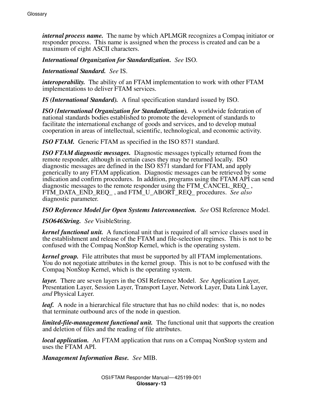 Compaq OSI/FTAM D43, OSI/APLMGR D43 manual Management Information Base. See MIB 