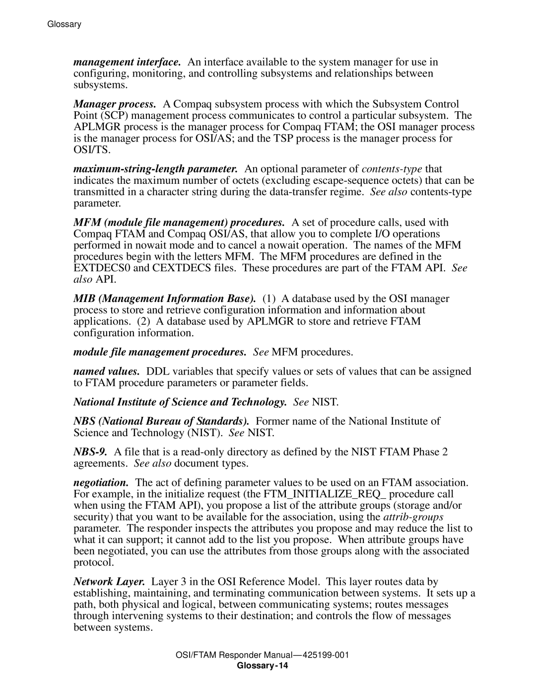 Compaq OSI/APLMGR D43, OSI/FTAM D43 manual Module file management procedures. See MFM procedures 