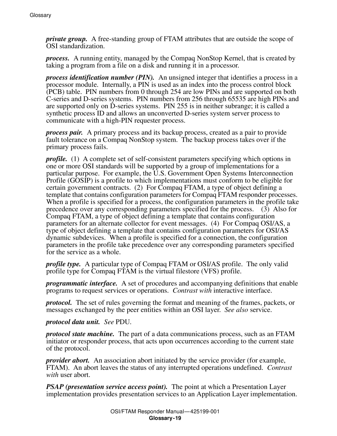 Compaq OSI/FTAM D43, OSI/APLMGR D43 manual Protocol data unit. See PDU 